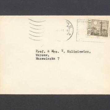 Koperta, adr. Prof. & Mrs. T. Kulisiewicz