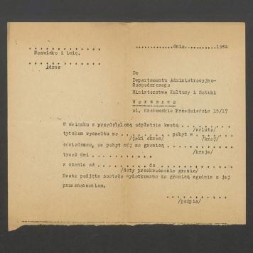 Do Departamentu Administracyjno-Gospodarczego Ministerstwa Kultury i Sztuki