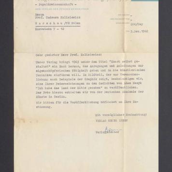 Sehr geehrter Herr Prof. Kulisiewicz! Unser Verlag bringt 1963 [...]