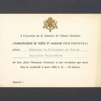 L'Ambassadeur de Suede et Madame Erik Kronvall prient Monsieur le Professeur et Madame Stanisław Kulisiewicz 