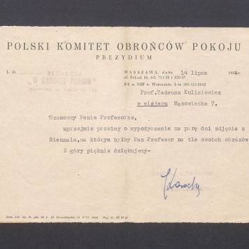 Polski Komitet Obrońców Pokoju: prośba o wypożyczenie fotografii z Biennale