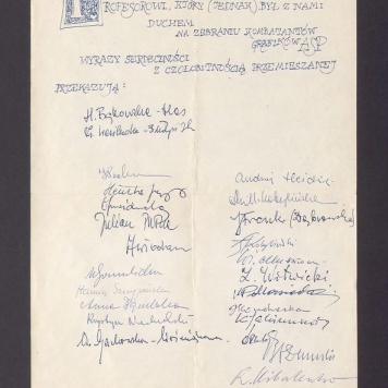 Życzenia dla T. Kulisiewicza z zebrania kombatantów grafików ASP