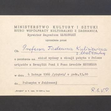 Zaproszenie na obiad wydany z okazji pobytu w Polsce artystów z Brazylii