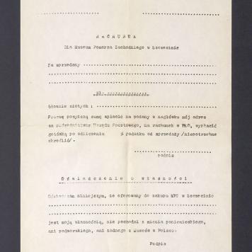 Blankiet rachunku - Muzeum Pomorza Zachodniego