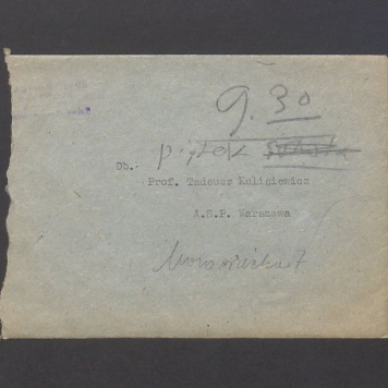 Koperta, adr. Ob. Prof. Tadeusz Kulisiewicz