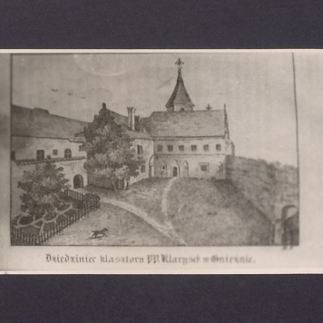 Klasztor Klarysek w Gnieźnie. Fotografia litografii wg rysunku F. Neya z 1843 roku.


