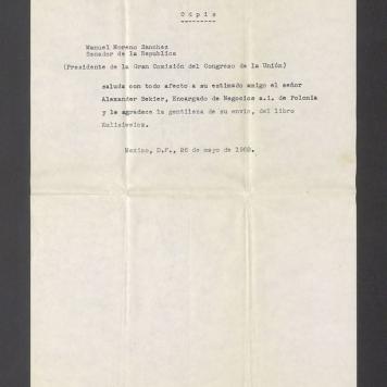 Manuel Moreno Sanchez, Senador de la Republica saluda con todo afecto [...]