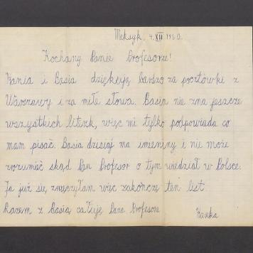 Kochany Panie Profesorze! Hania i Basia dziękują bardzo za pocztówki z Warszawy [...]