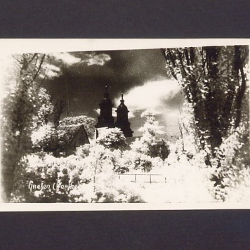 Widok na katedrę z zachodniego brzegu jeziora Jelonek.