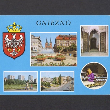Gniezno, pocztówka wieloobrazkowa.