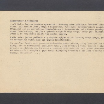 Tłumaczenie z włoskiego: "W małym teatrze wystawa rysownika i drzeworytnika polskiego [...]"
