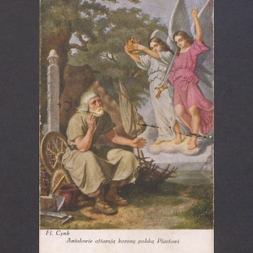 Aniołowie ofiarowują koronę polską Piastowi.