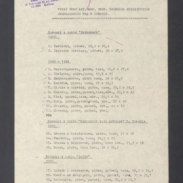 Wykaz prac T. Kulisiewicza przekazanych BWA w Toruniu