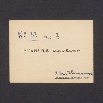 Wizytówka, Mme & Mr R. Strauss - Savary