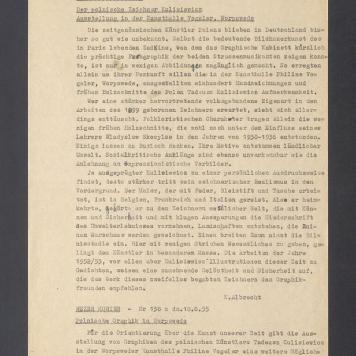 Bremer Nachrichten. Der polnische Zeichner Kulisiewicz Ausstellung in der Kunsthalle Vogeler