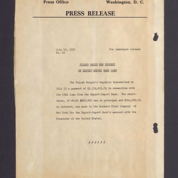 Press release. Poland makes new payment on export-import bank loan