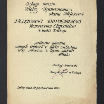 Z okazji imienin Wielce Szanownemu Panu Profesorowi [...]