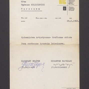 Wydawnictwo Artystyczno - Graficzne składa Panu  serdeczne życzenia [...]