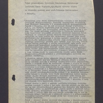 Tekst przemówienia Dyrektora Generalnego Narodowego Instytutu Sztuk Pięknych na otwarciu wystawy prac T. Kulisiewicza w Meksyku