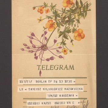 Telegram. Lieber Tadeusz zum 70. herzlichste gruesse [...]