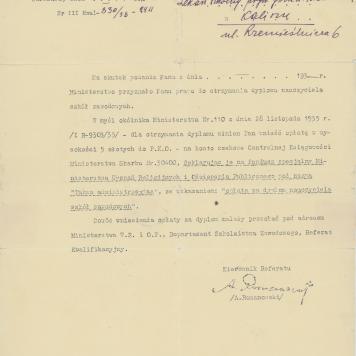 Pismo informujące o przyznaniu Mieczysławowi Trzeciakowi prawa do otrzymania dyplomu nauczyciela