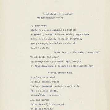 Przyśpiewki i piosenki wg nieznanego autora