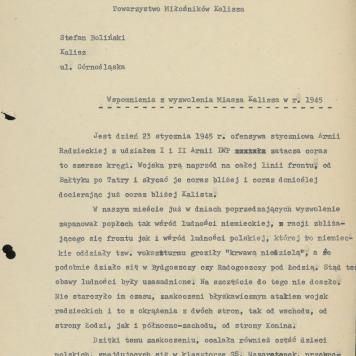 Wspomnienia z wyzwolenia miasta Kalisza w r. 1945