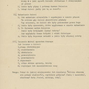 Dawne odżywianie dzieci, ich zabawianie i leczenie - kwestionariusz