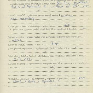 Stefania Matuszewska - kwestionariusz osobowy