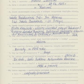 Antoni Zieliński - kwestionariusz osobowy