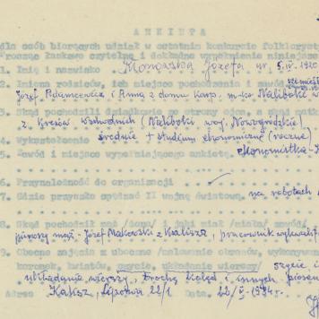 Józefa Kłonowska - ankieta osobowa