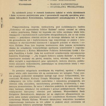 Na tropach folkloru miasta Kalisza - sprawozdanie z Konkursu Folklorystycznego, cz. 2
