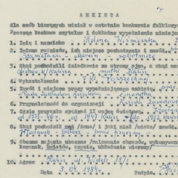 Helena Wiśniewska - ankieta osobowa
