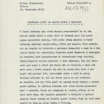 Spotkanie córki ze zmarłą matką w Zaduszki