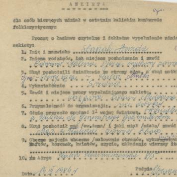 Wanda Staszak - ankieta osobowa