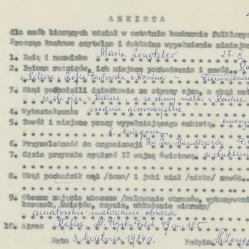 Maria Zengteler - ankieta osobowa