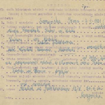 Irena Soszyńska - ankieta osobowa