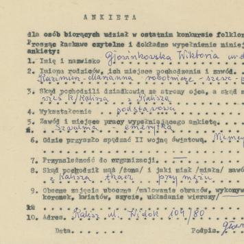 Wiktoria Głowinkowska - ankieta osobowa