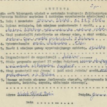 Janina Wróbel - ankieta osobowa