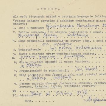 Konstancja Głowinkowska - ankieta osobowa
