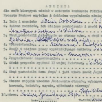 Maria Czekalska - ankieta osobowa