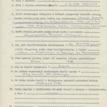 Genowefa Duchożewska - kwestionariusz osobowy