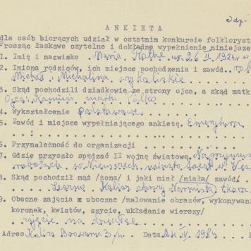 Maria Rothe - ankieta osobowa