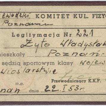 Legitymacja Władysława Żyto, sędziego sportowego klasy wojewódzkiej w wioślarstwie