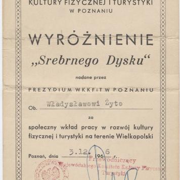 Wyróżnienie „Srebrnego Dysku” dla Władysława Żyto